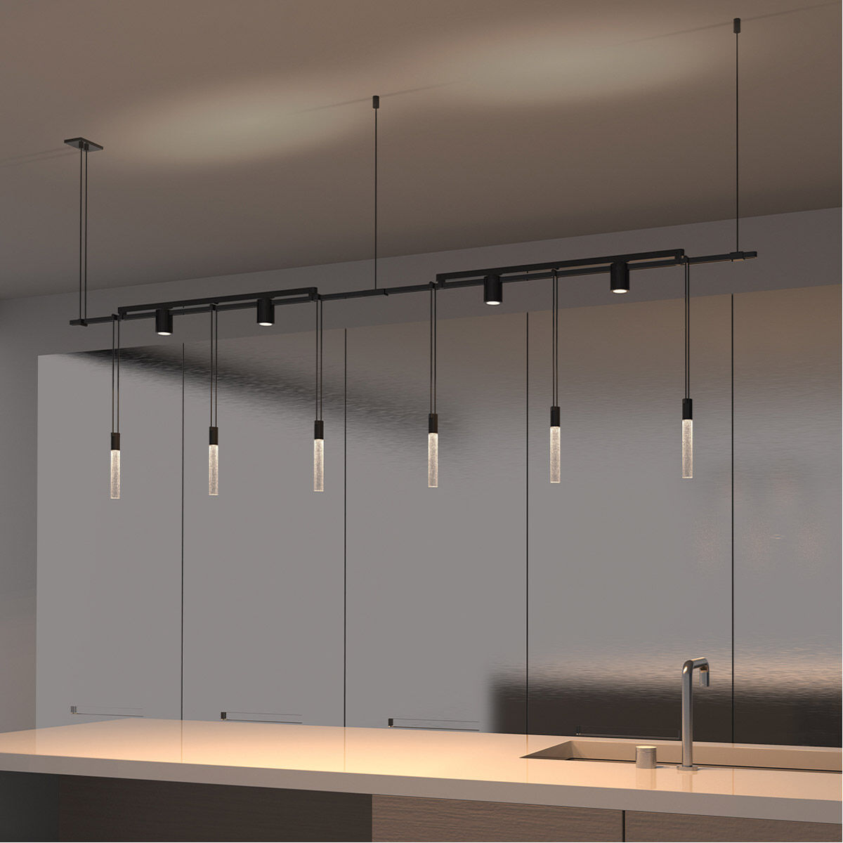 Suspenders LED 73 inch Satin Black Modular Pendant Composition Ceiling Light